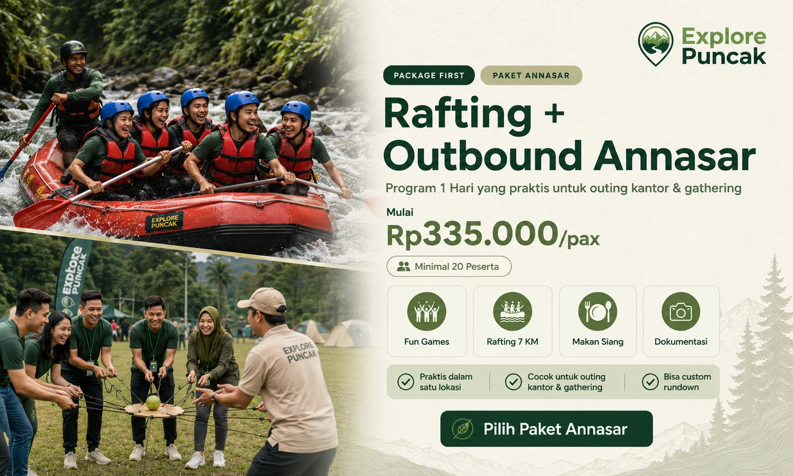 Paket Rafting dan Outbound Puncak untuk perusahaan dan rombongan