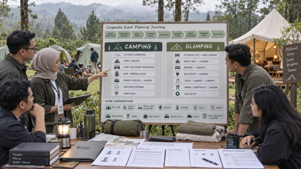 Media pendukung — Camping vs Glamping untuk Corporate Event Bandung