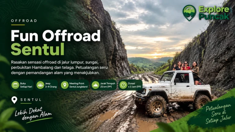 Jeep Fun Offroad Sentul melintasi jalur berlumpur dengan tebing di kedua sisi.