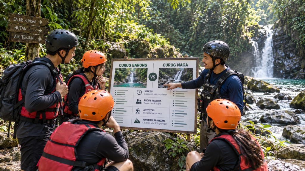 Curug Barong vs Curug Naga untuk jelajah 1 curug dengan body rafting dan river trekking di Megamendung Bogor