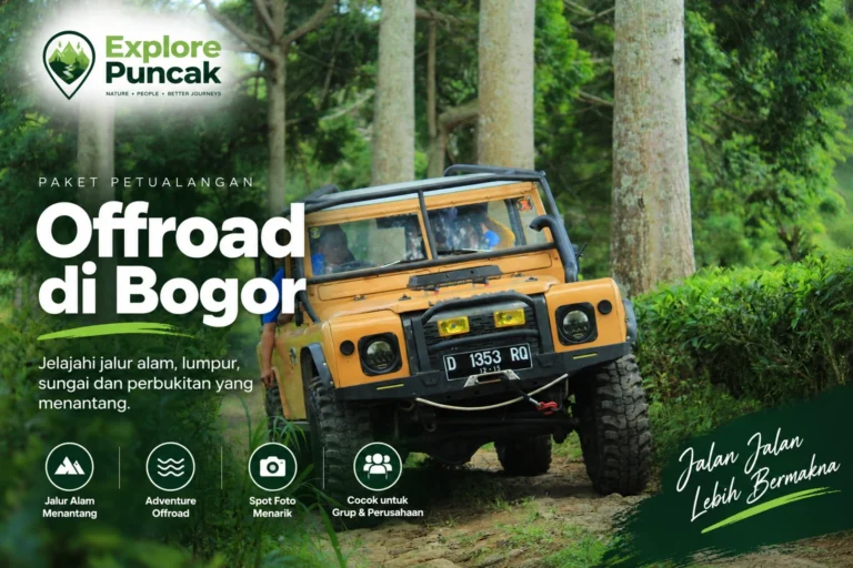 Paket offroad Bogor Explore Puncak dengan kendaraan 4x4 melintasi jalur alam dan perbukitan untuk wisata grup dan perusahaan