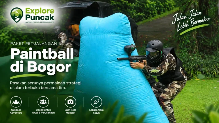 Paket paintball Bogor untuk grup dan perusahaan dengan permainan strategi outdoor di area alam terbuka