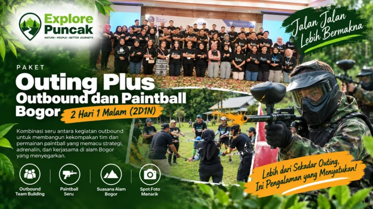 Paket Outing Plus Outbound dan Paintball Bogor 2 hari 1 malam untuk kegiatan corporate gathering dan team building di alam Puncak Bogor