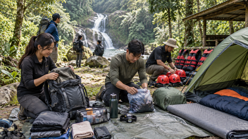 Persiapan perlengkapan Camping Curug Naga 2H1M di Bogor untuk menginap, body rafting, dan jelajah tiga curug
