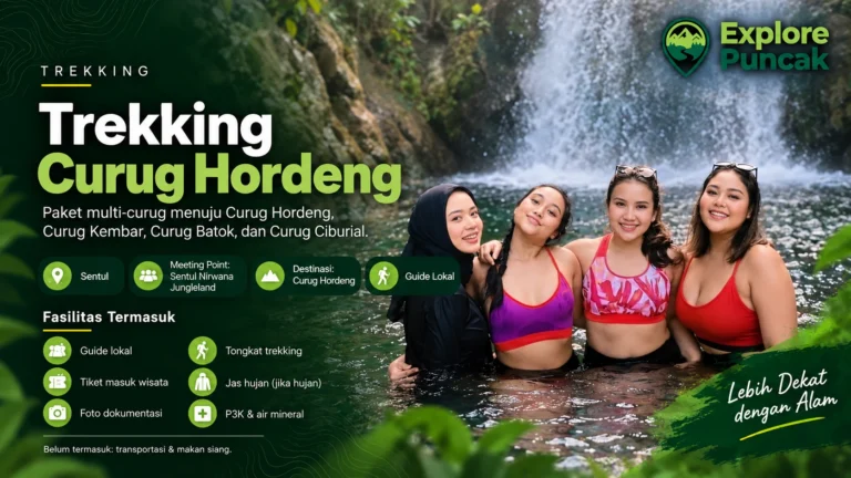 Trekking Curug Hordeng Sentul Bogor dengan rute multi-curug menuju Curug Hordeng, Curug Kembar, Curug Batok, dan Curug Ciburial bersama guide lokal.