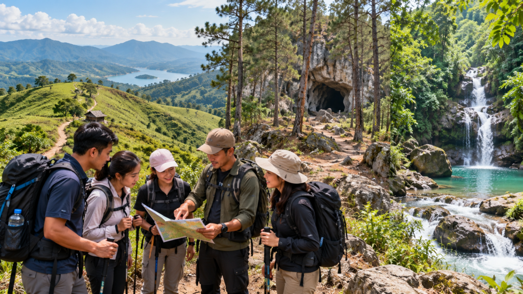 Perbandingan rute trekking Sentul di Bukit Cisadon, Goa Garunggang, dan Leuwi Hejo untuk membantu memilih jalur berdasarkan karakter alam dan kesiapan peserta.